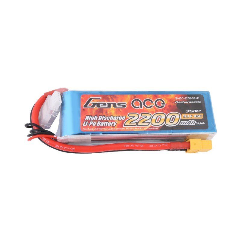 Gens ace 2200mAh 11.1V 45C 3S1P Lipo Battery Pack with XT60 Plug