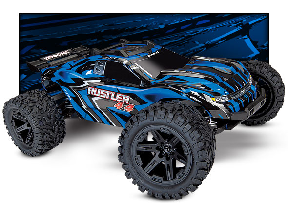 Rustler 4X4 (#67064-1/#67064-4) Three-Quarter View (Blue)